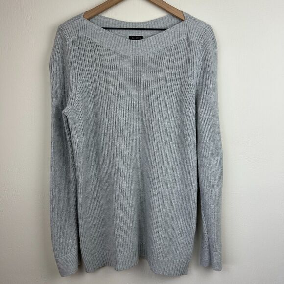 Talbots Sweaters - Talbots Boatneck Sweater Womens Large Gray Pullover Long Ribbed Beach Ladies
